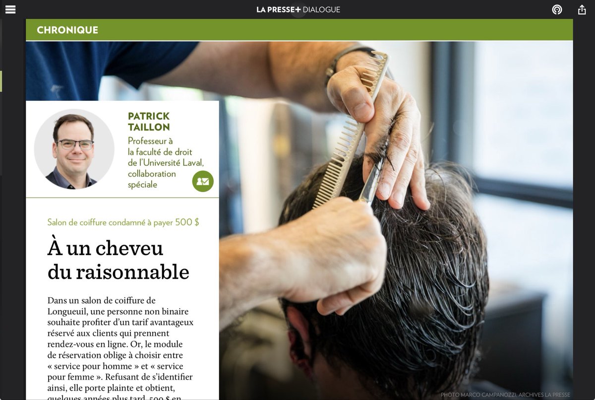 Salon de coiffure et non-binarité, ma plus récente chronique dans le cahier Dialogue <a href="/LP_LaPresse/">La Presse</a> 

lapresse.ca/dialogue/chron…