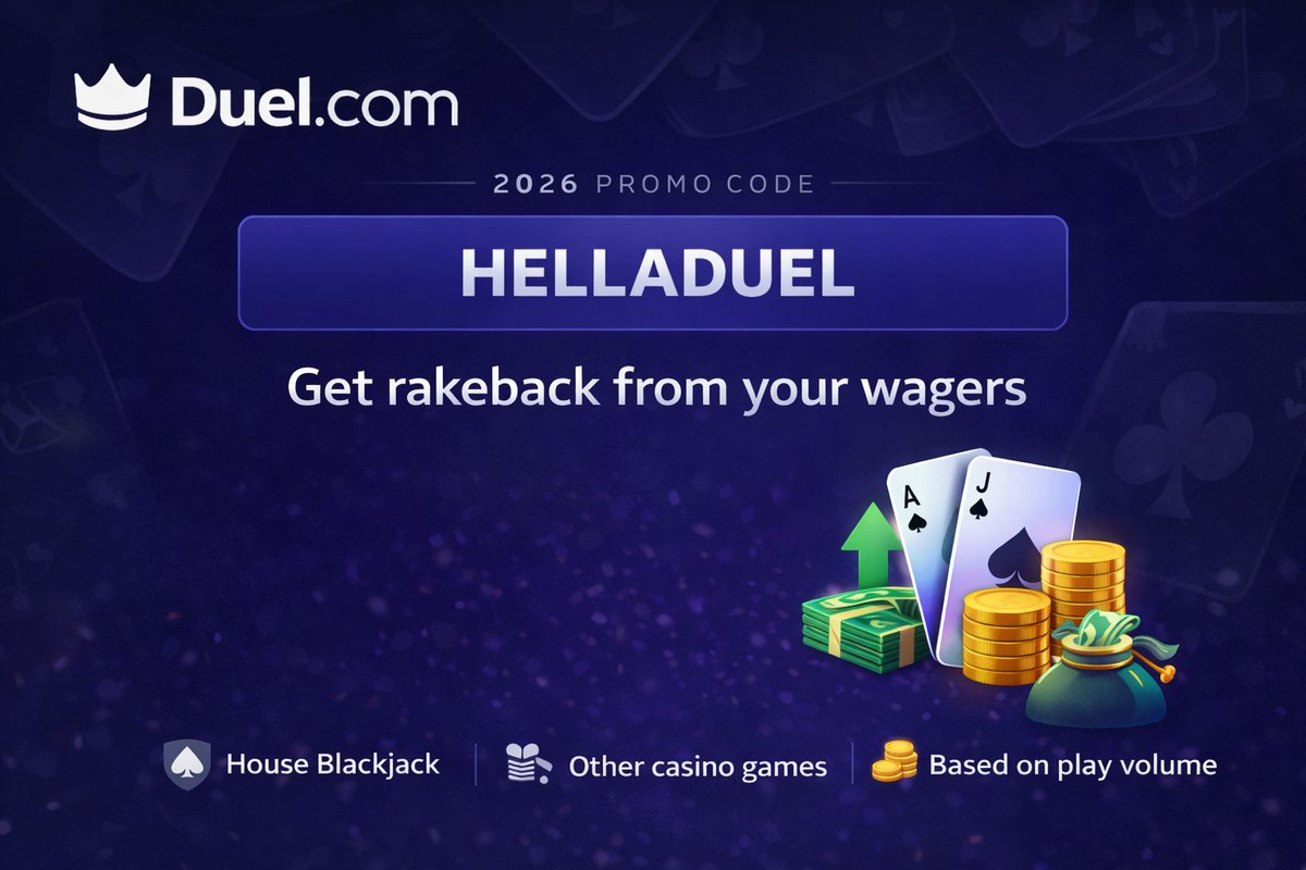 duel_code's tweet photo. 🔥 Duel com Promo Code 2026 🔥

Starting on Duel in 2026? Don’t miss this 👇

Use code HELLADUEL and unlock rakeback from your very first wagers.

♠️ Valid on house Blackjack
 🎰 Works on other casino games
 💸 Rakeback based on your play volume

Bet smart. Earn back. Repeat. 🚀 https://t.co/b4L9wGBpc0