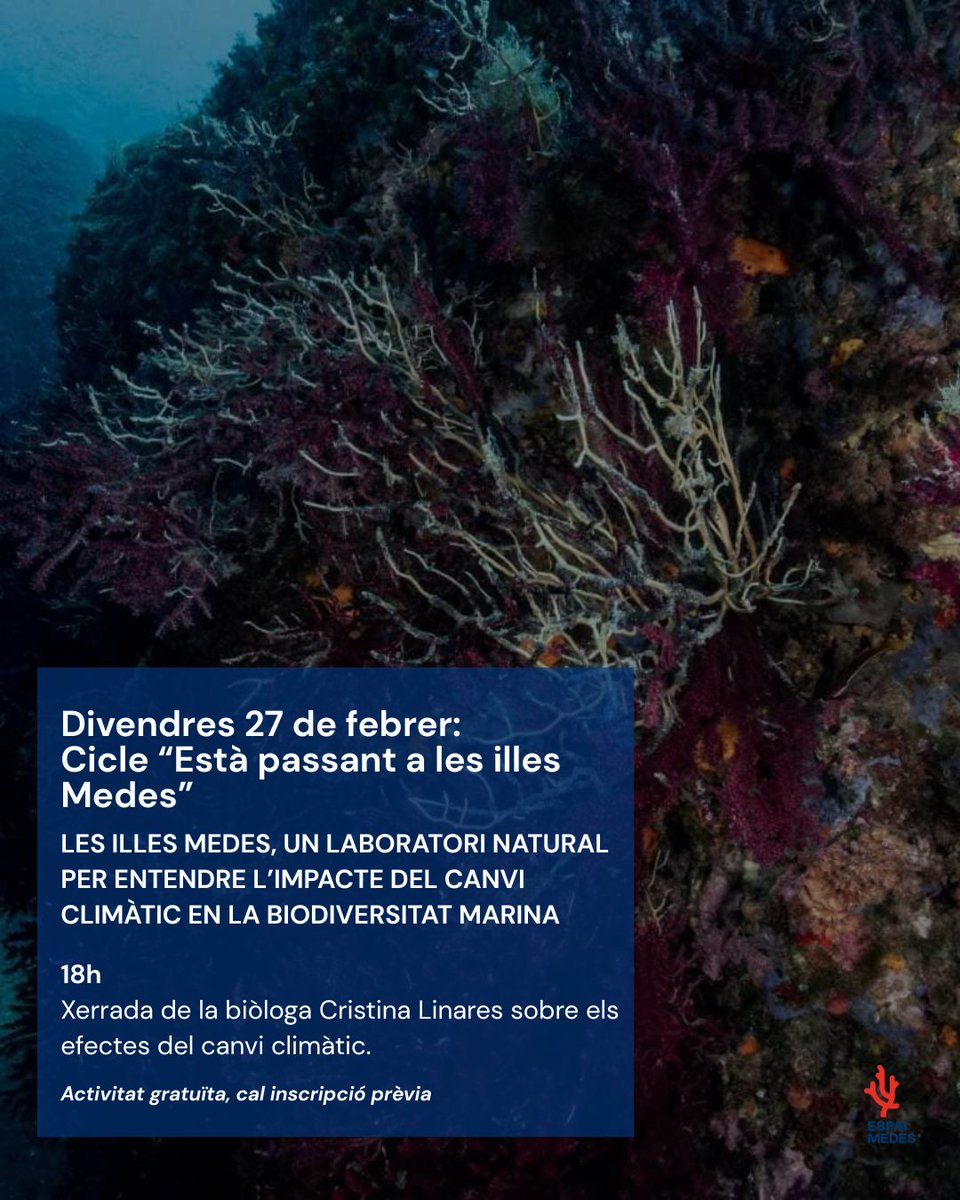AjTorroella's tweet photo. 🪸 Xerrada "Les Illes Medes, un laboratori natural per entendre l'impacte del canvi climàtic en la biodiversitat marina"
📆 Divendres, 27 de febrer | 18 h | Espai Medes
👉https://t.co/LvoGqjeFpK
#SomSostenibiliat #SomTorroella #SomlEstartit https://t.co/8lOihtIaHw