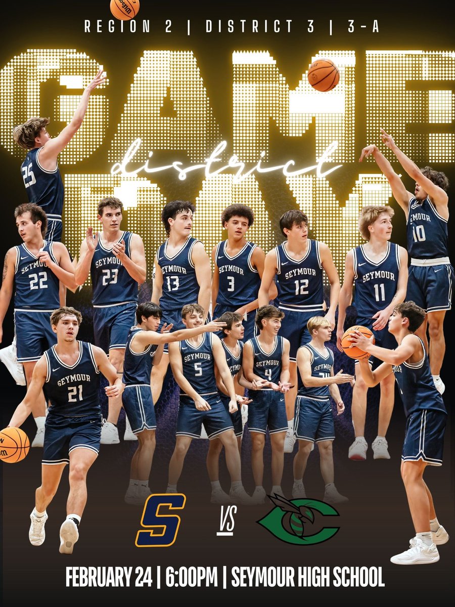 🏀 District Tournament | Consolation Game 🏀

Seymour vs. Carter
🗓️ Tonight 🕕 6:00PM 📍 Home

Let’s pack the house and bring the energy for our last home game of the season!! 💙🦅💛