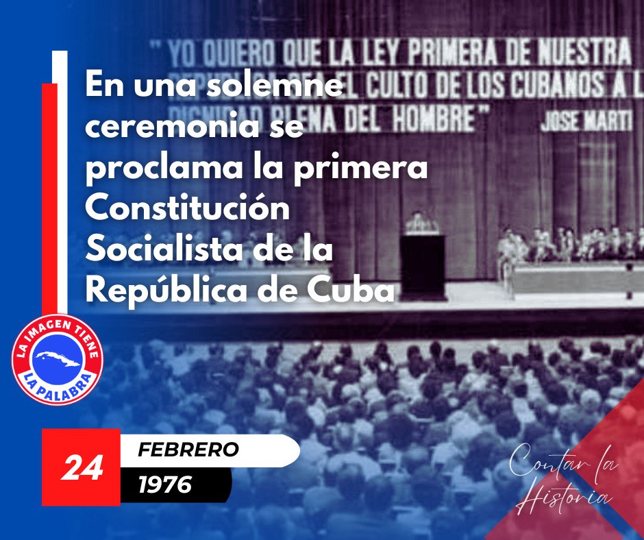 📜🇨🇺 El 24 de febrero de 1976 fue proclamada la Constitución de la República Socialista de Cuba, consolidando el sistema político surgido tras 1959 y marcando un nuevo capítulo en la historia del país 🇨🇺. #CubaSoberana #CubaEstáFirme #100AñosConFidel #ArtemisaJuntosSomosMás