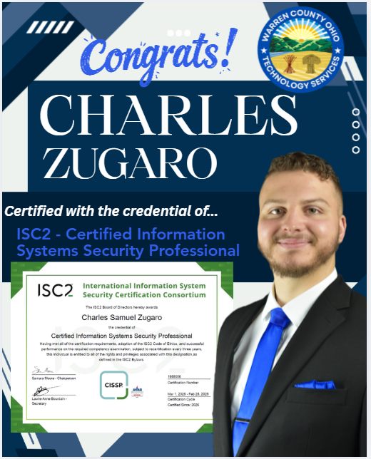 WCTS_OH's tweet photo. Congratulations to Charles Zugaro!

We’re proud to celebrate Charles for earning the ISC² Certification, a globally recognized credential that reflects deep expertise in cybersecurity and a strong commitment to safeguarding information systems. https://t.co/qscPCOrkh4