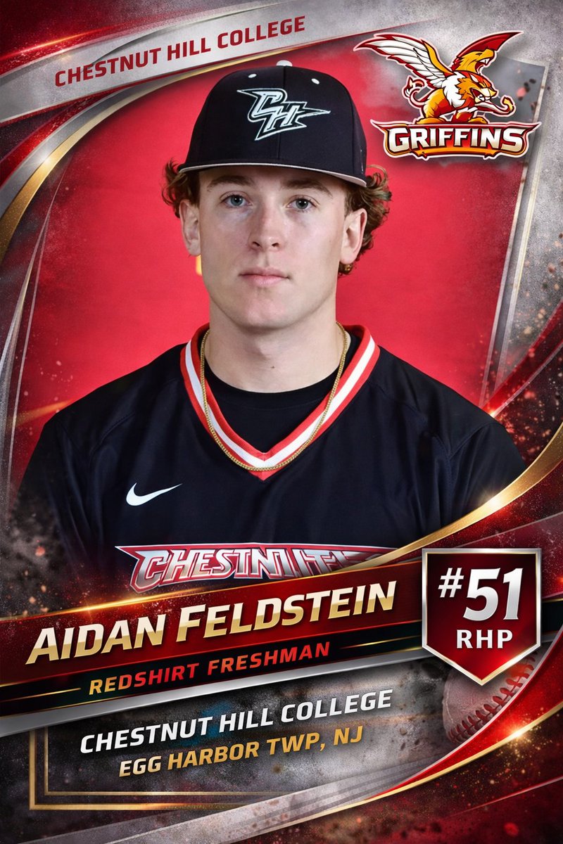 EHTHSbaseball's tweet image. Alumni Spotlight: Aidan Feldstein — Redshirt Freshman RHP at Chestnut Hill College.
Wishing Aidan and his Griffins teammates the best of luck in 2026!
#EHTBaseball #EHTPride #AlumniSpotlight ⚾