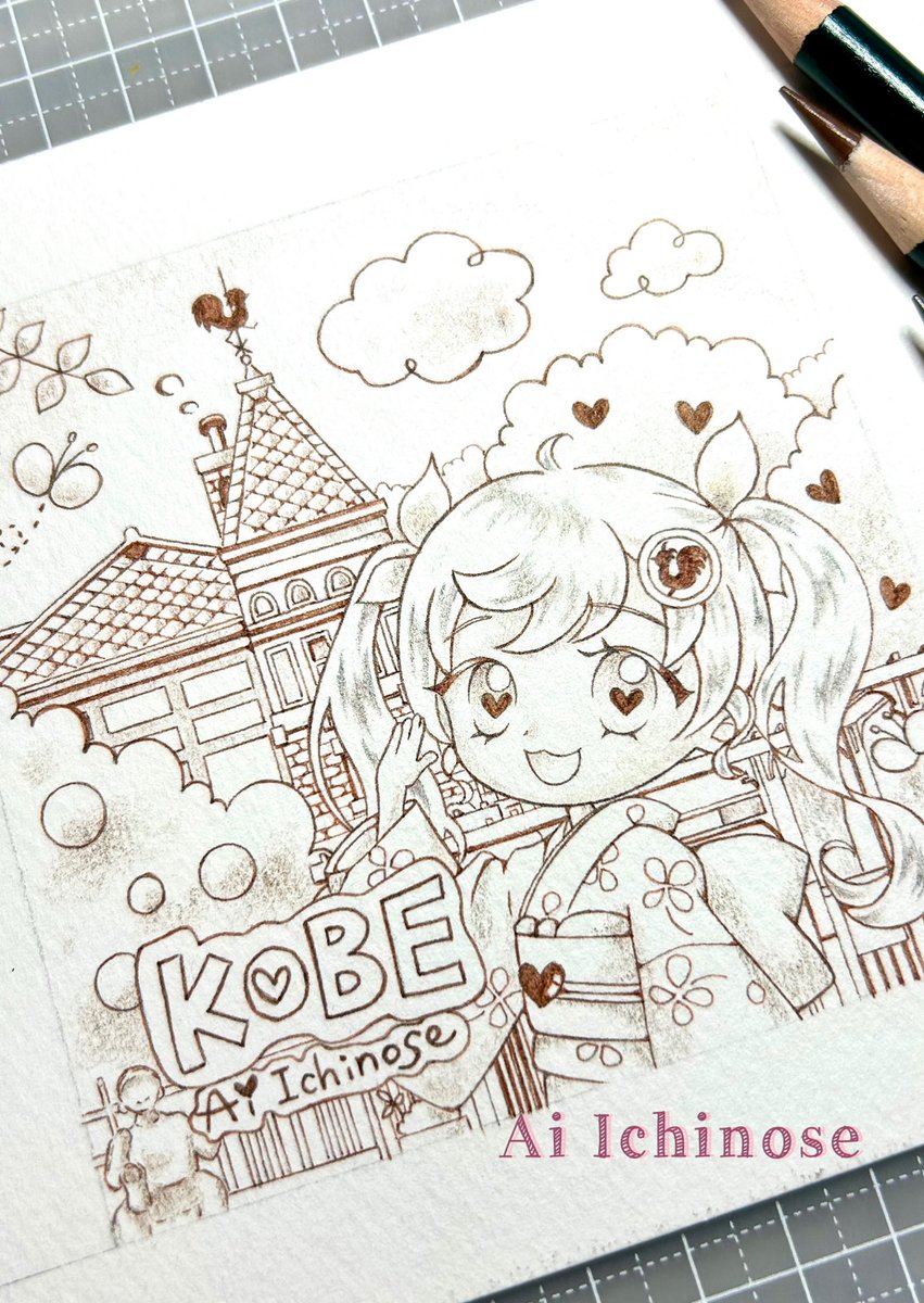 個展用に描いているご当地イラストの線画です♡お持ち帰りできるサイズ