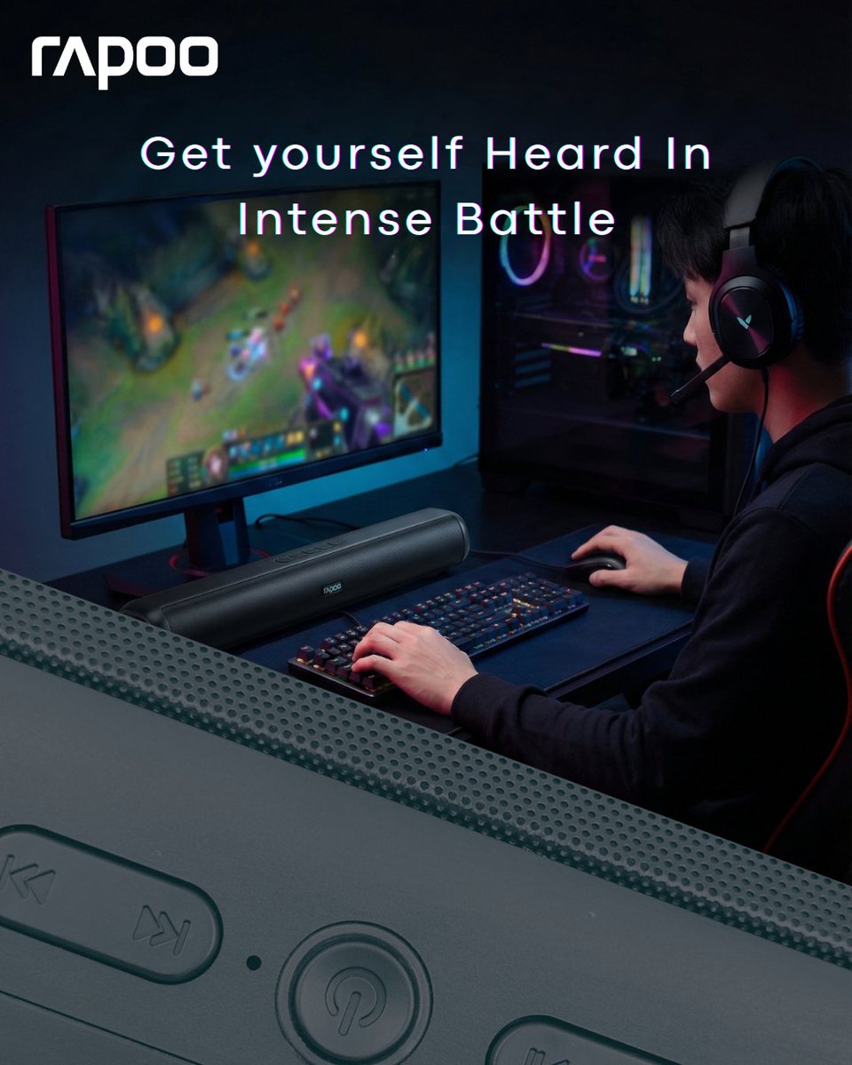 Rapoo_In's tweet photo. Clean design. Wireless freedom. Immersive sound that turns your gaming desk into command central. Rapoo Wireless Soundbars - 20W and 30W. 

#RapooSoundbars #RapooA250 #RapooA350 #GamingSetup #Gamers #ImmersiveSound 
#BluetoothSpeakers #GamingAudio #BattleStation #RGBSoundbar https://t.co/JV3Hh7A6Ih