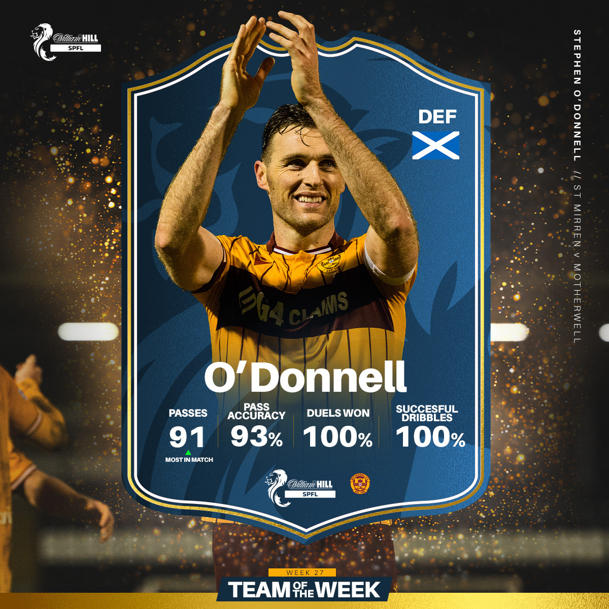 Continuing his outstanding season 🧡

Stephen O'Donnell has been named in the team of the week.