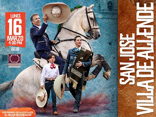 San José Villa de Allende (Edo México) la empresa Redondeles anuncia en Plaza Carlos Arruza por San José el lunes 16 de marzo con reses diversas ganaderías para Pablo Hermoso de Mendoza y <a href="/LuisIgnacioEI/">Luis Ignacio E. I.</a> Escobedo, y abrirá el festejo el becerrista Santi Peláez <a href="/portaltaurino/">Portal Taurino</a>