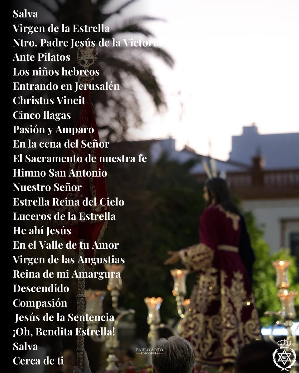 EDH_1969's tweet photo. 📝

Este fue el repertorio interpretado el pasado sábado en el Vía Crucis de Nuestro Padre Jesús de la Humildad en
Getsemaní.
Un momento histórico para la Hermandad у también para nosotros, que quedará para siempre en nuestra memoria. 

📸@PabloSoto_99 https://t.co/ETfgSU7IPW