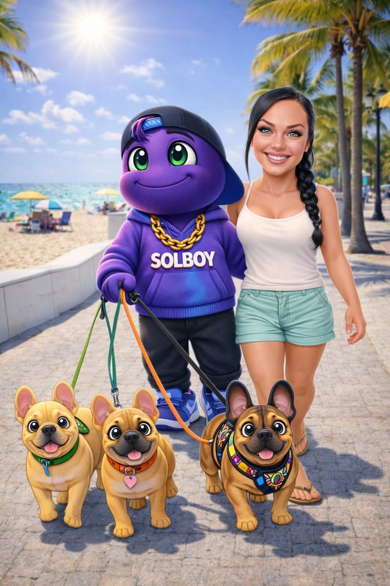 <a href="/S0Lmay0r/">Sol mayor</a> @SOLBOY2026 walking his 3 French Bulldogs