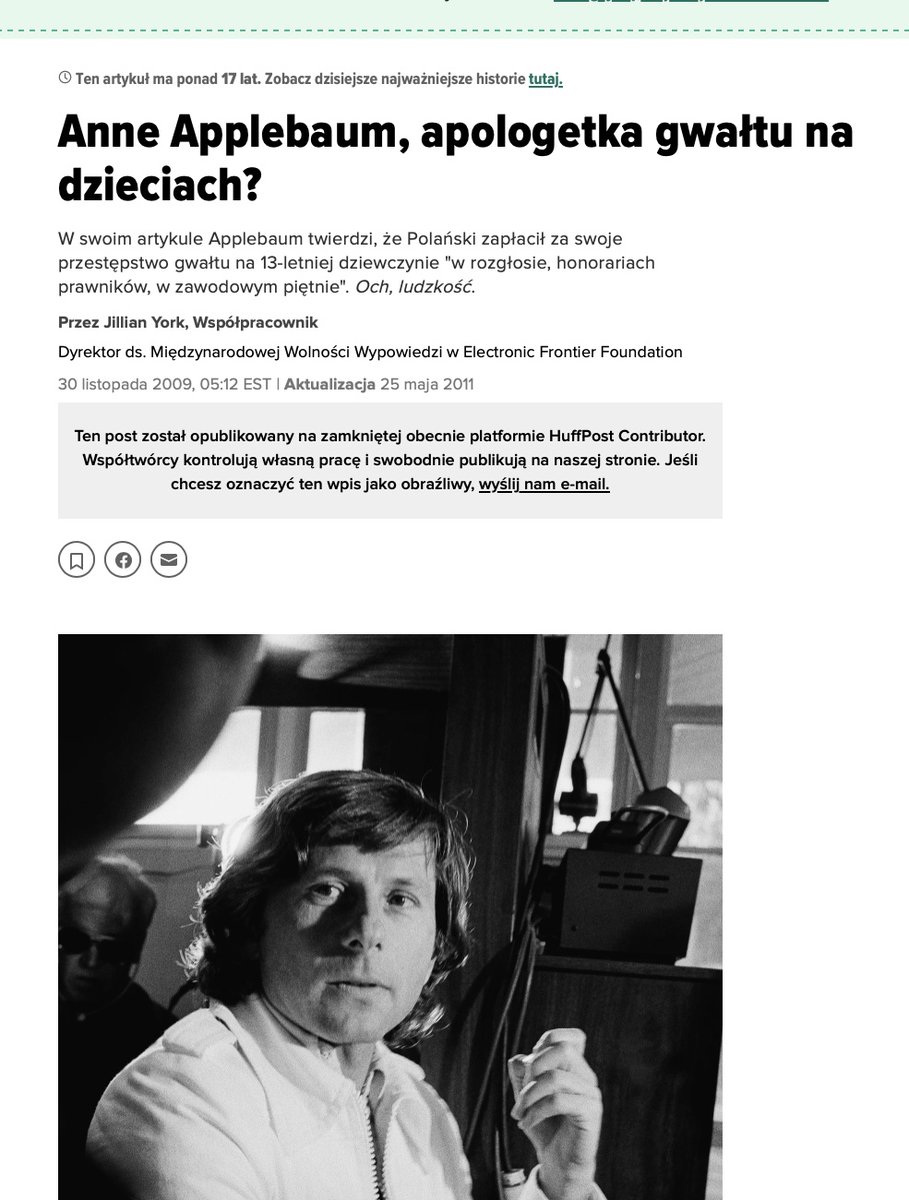 ⚠️Wiecie, że żona Radosława Sikorskiego, napisała takst bagatelizujący gwałt na 13-letniej dziewczynce, żeby bronić Polańskiego? Obrona przestępstw seksualnych wobec dzieci jest haniebna! Tekst Anne Applebaum tajemniczo znikną, gdzieś około 7 lutego 2006 ze strony The