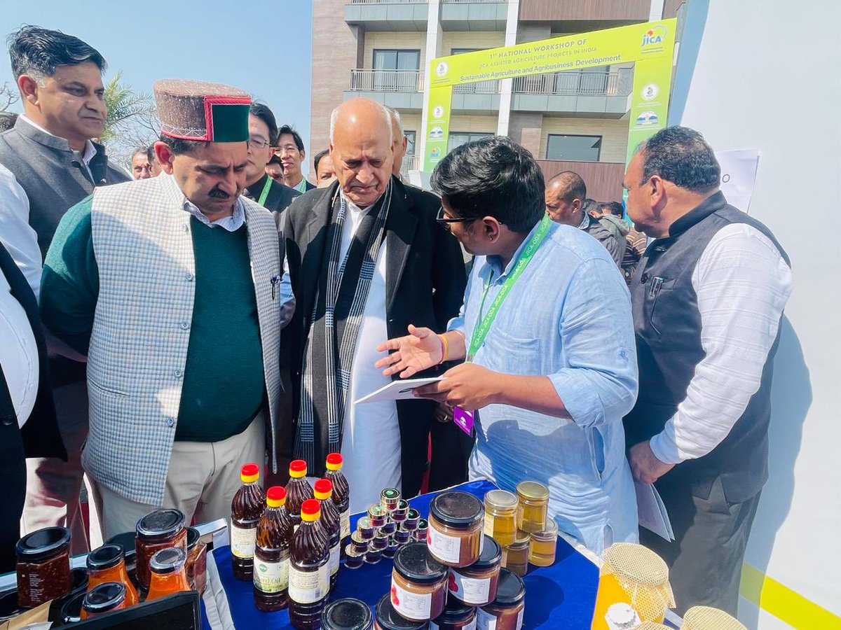 Representing products from 25 farmer co-ops FPO &amp; self help groups SHG to agriculture minister of Himachal Pradesh Prof Chander Kumar <a href="/agriculture_hp/">Department of Agriculture, Himachal Pradesh</a> <a href="/AgriGoI/">Agriculture INDIA</a> 

At 1st national workshop of JICA assisted agriculture projects in India <a href="/CR_JICAIndia/">TAKEUCHI Takuro, Chief Representative, JICA India</a> 

Leave No Farmer Behind #HFN