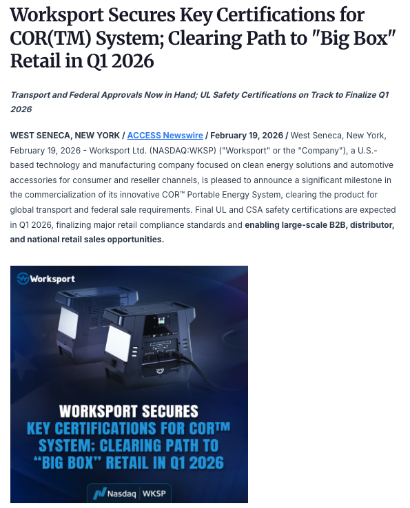 og_tigress's tweet image. $WKSP #advertisement

WKSP recently announced they have secured a key certification for their COR™ Portable Energy Systems just 4 days ago which in turn caused a break from lows from $1. What this means for the company is they now have cleared a path for this product for global