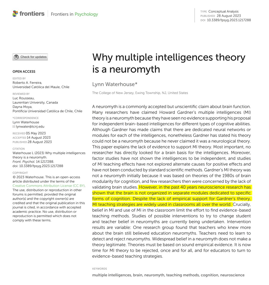 "Çoklu zekâ teorisi" neden bilimsel değildir?

-Her zekâ türü için ayrı beyin sistemleri gösterilemedi.
-Zekâ türleri bağımsız değil, birbirleriyle ilişkili.
-Modern nörobilim beynin ayrı zekâ modüllerinden değil, bütünleşik ağlardan oluştuğunu gösterir.