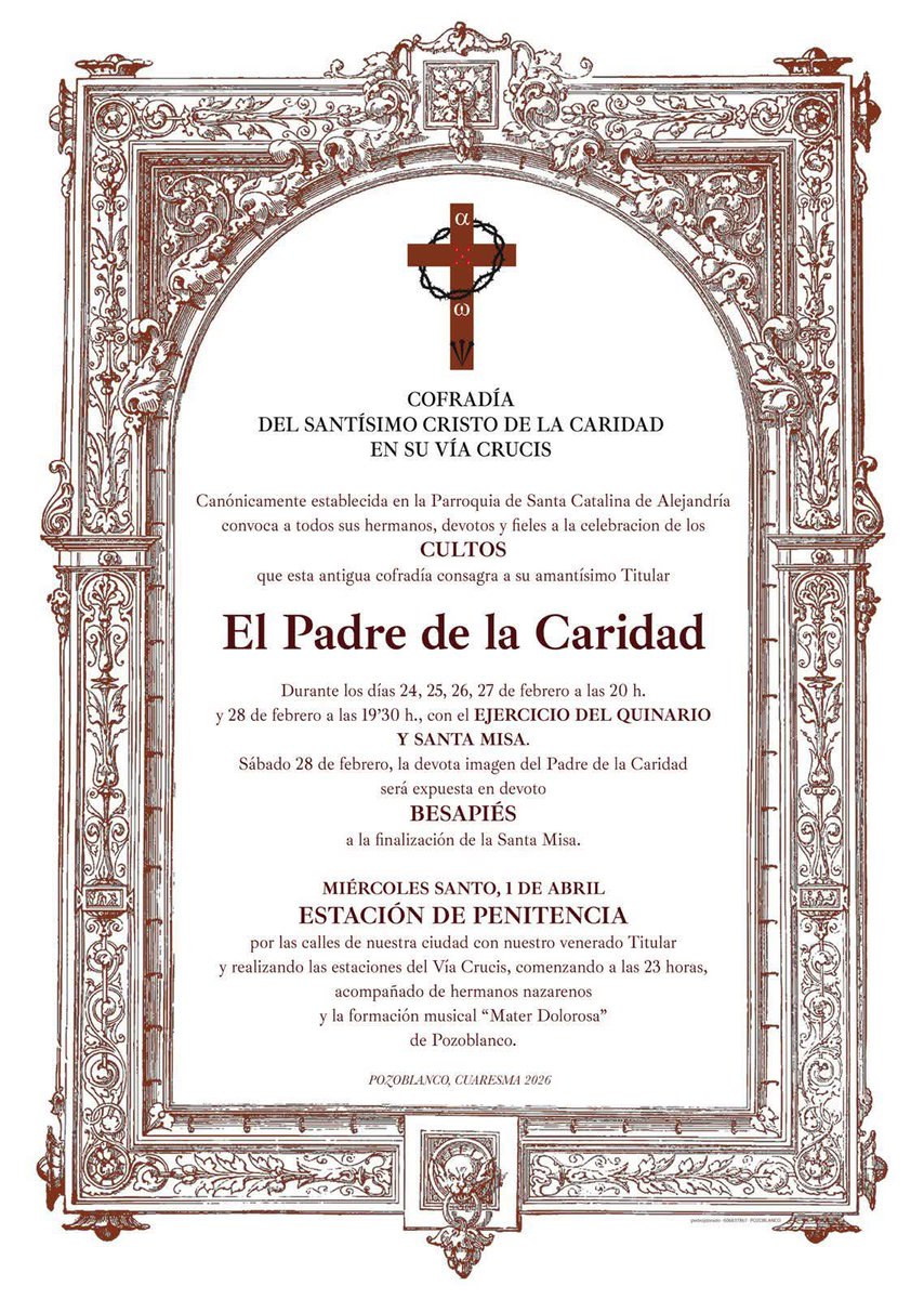 Comenzamos los cultos del Padre de La Caridad está misma tarde. #Pozoblanco <a href="/ccyhhpozoblanco/">CCyHH de Pozoblanco</a> <a href="/COPEPozoblanco/">COPE Pozoblanco</a> #cuaresma2026