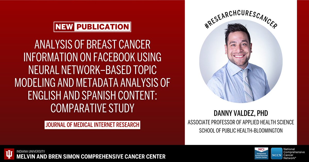 IUCancerCenter's tweet image. Our very own Danny Valdez, PhD, and colleagues recently published a new article in the Journal of Medical Internet Research. Learn more: ow.ly/WCNv50XIxa4. #ResearchCuresCancer #NCIcomprehensive @JMIR_