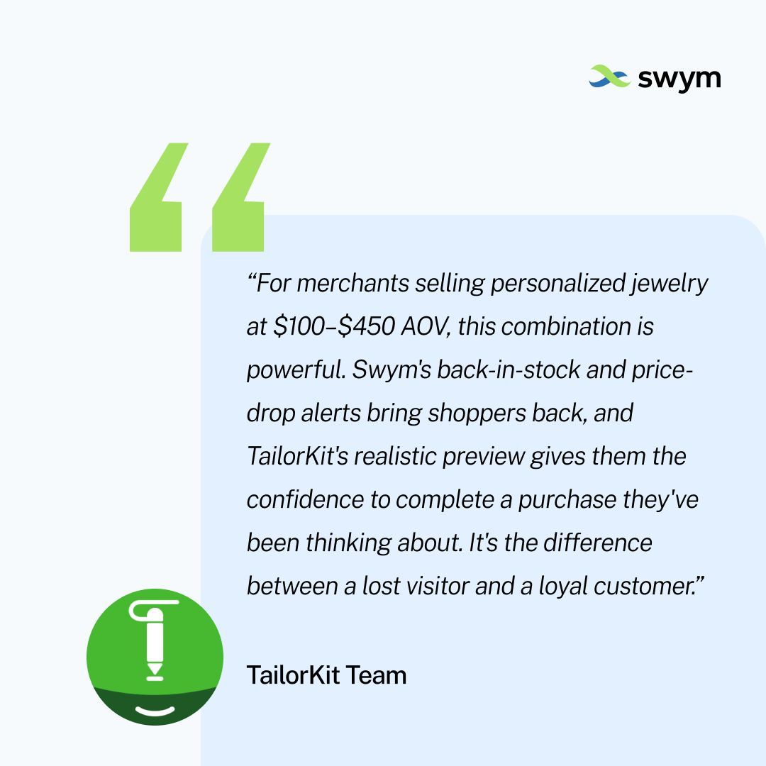 Tech Partner Spotlight - TailorKit

Shoppers test, compare, imagine and often… they leave before they buy.
TailorKit gives Shopify merchants a realistic, live personalization preview that removes uncertainty at checkout.

Explore more here: buff.ly/xdyhrVE