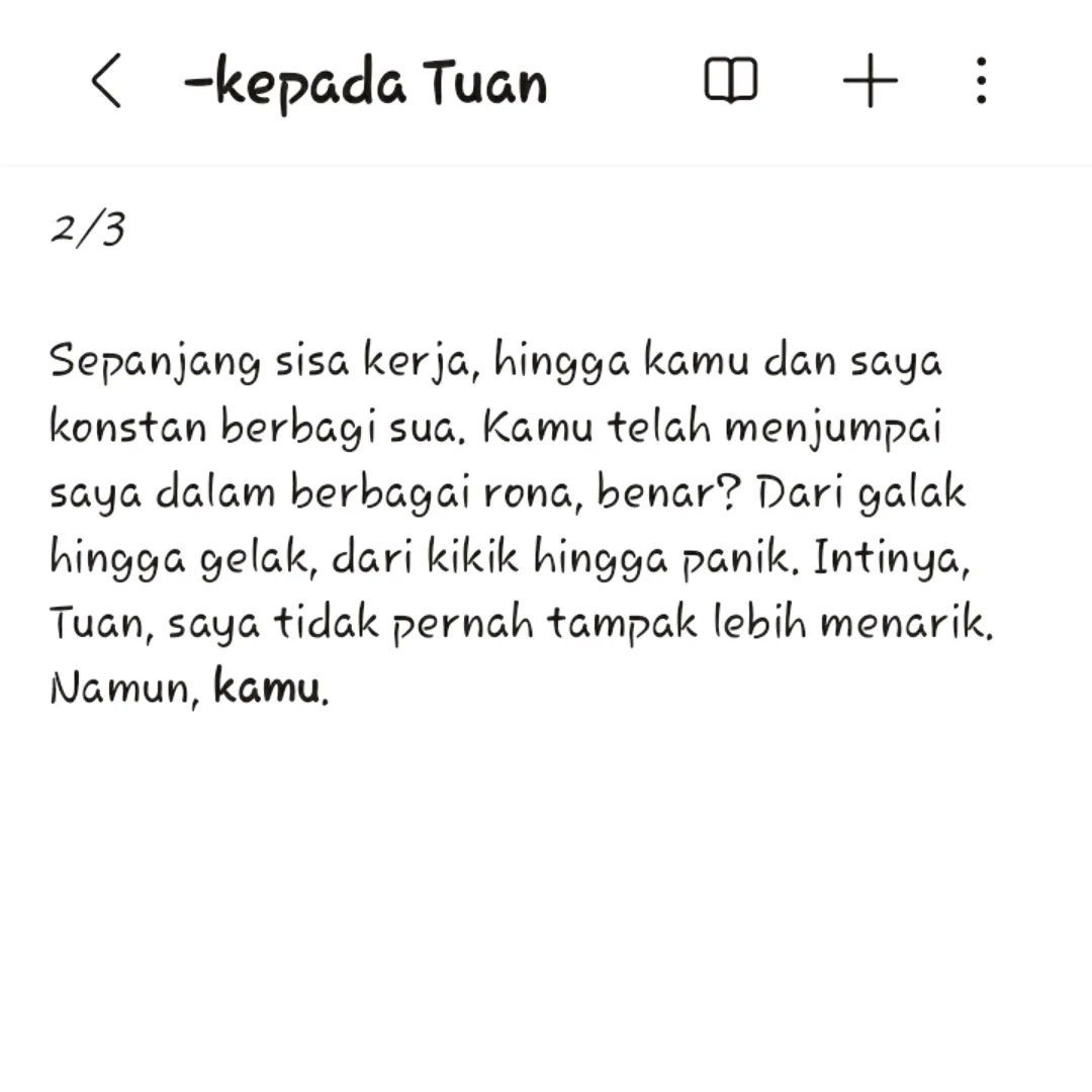 rotijaheee's tweet photo. -kepada Tuan
"Terima kasih atas kupu-kupu lucunya."
📝muse: @ejtheloser - As Mine (dan Tuan)
🏷lema:
https://t.co/kk2hAQs1Lm
(a) layak; patut; sopan (beradab)
tes.mak
(n) kacamata
ku.pu-ku.pu
(merujuk pada butterfly effect)
#writing
#lovestory
#happycore
#letter https://t.co/XNryfbvIYK