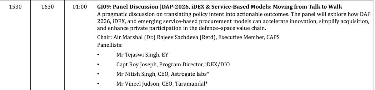 Anyone attending DefSat tomorrow in Manekshaw? Catch me on the panel from 15:30 onwards discussing DAP 2026, iDEX &amp; Service-based models. <a href="/SIA_Ind/">SIA - India</a>