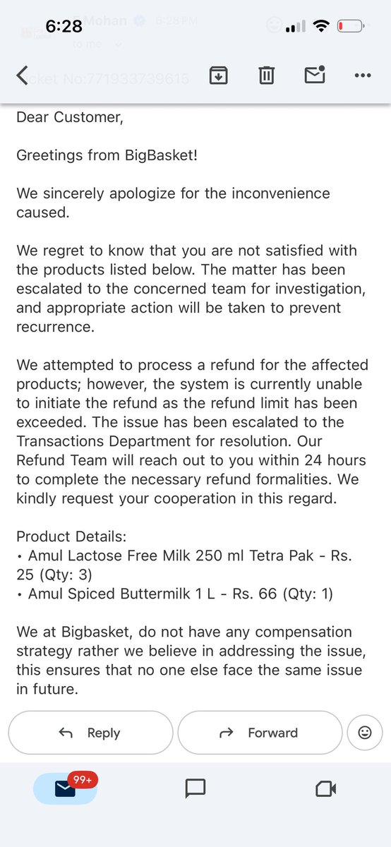 Merlynmathias's tweet photo. @bigbasket_com @nch1915 @JaagoRe @amulcares @Amul_Coop So here’s the resolution @JaagoRe @Amul_Coop https://t.co/C52tsXlIBg