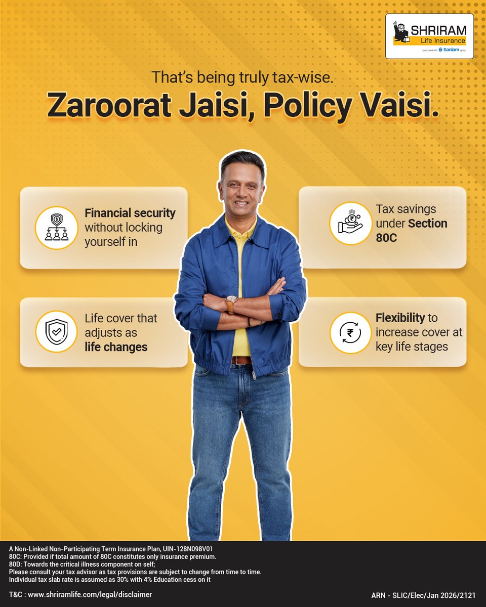 ShriramLifeIns's tweet image. Be truly tax-wise this season.
Protection that adapts.
Savings under Section 80C.
Flexibility when life changes.
Zaroorat Jaisi. Policy Vaisi.

👉 For a plan that adapts as you grow, click here to know more:
: shriramlife.com/life-insurance… 

#TaxWise
#FlexiShieldPlan #insuranceforall