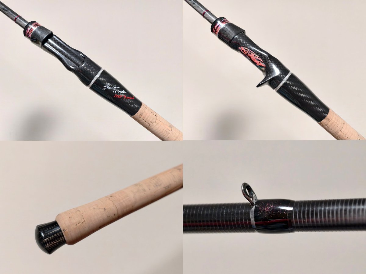 Gautraman's tweet photo. 【依頼品】GW78UL/MB-2 能登SPL.
7'8"　85g　Cast〜7g
「能登の藻場で尺メバルを1gジグ単で誘い引きずり出すベイト長距離砲」というお題を具現化。0.55mmチタン穂先とロックフィッシュ用Mクラスのバットがしなやかに共存。デザインはネオクラシカルに。
反響・荷重感度とも市販ハイエンドを凌駕！ https://t.co/T0JCJuw2VY