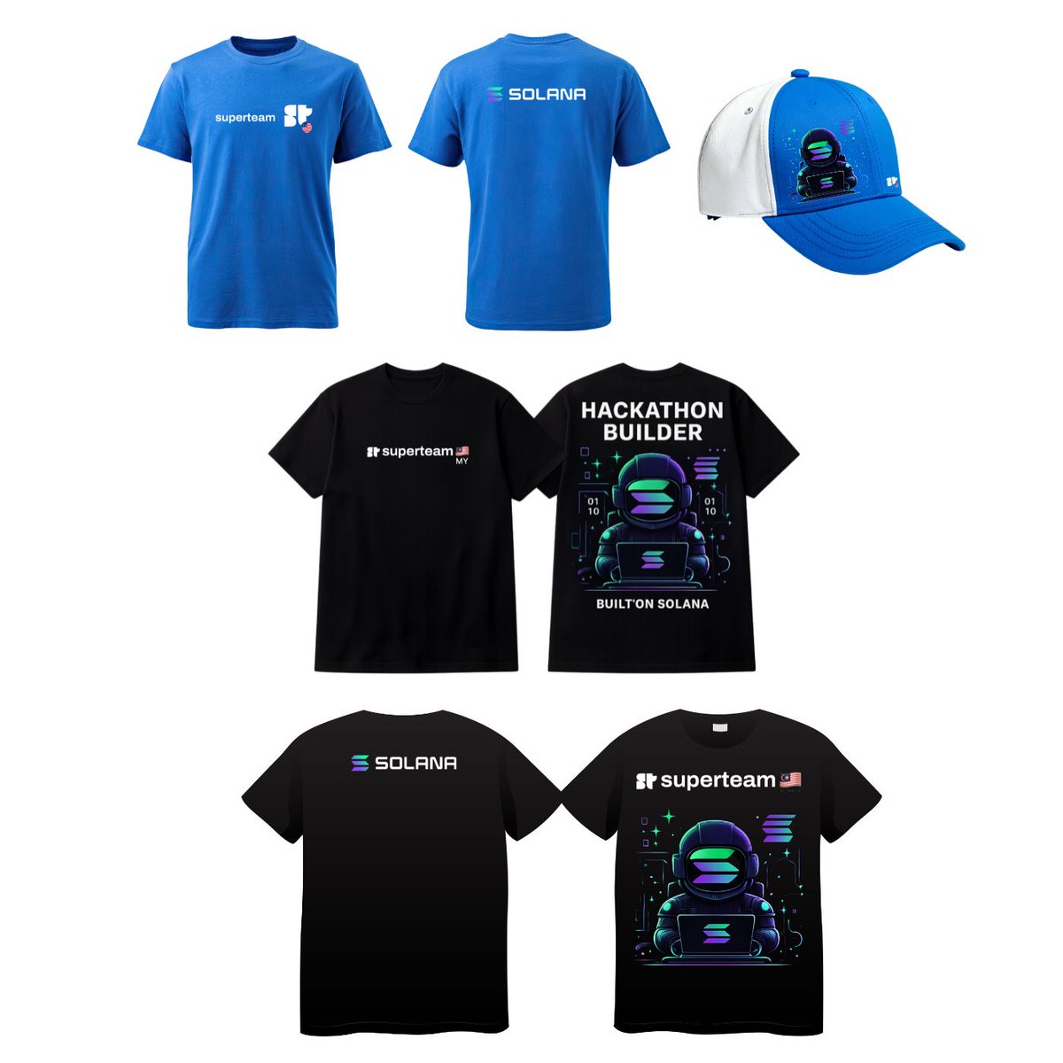 elijahsnoz's tweet photo. Built a merch concept for @SuperteamMY inspired by builder culture &amp; Solana 🚀

Includes:
🧑‍🚀 Hackathon tee
💻 Daily wear variant
🔵 Outpost/team tee
For builders, students &amp; founders — worn at hackathons &amp; meetups.
Tools: Canvas + Photoshop + AI
#SuperteamMYMerch https://t.co/W6Mdj79spg