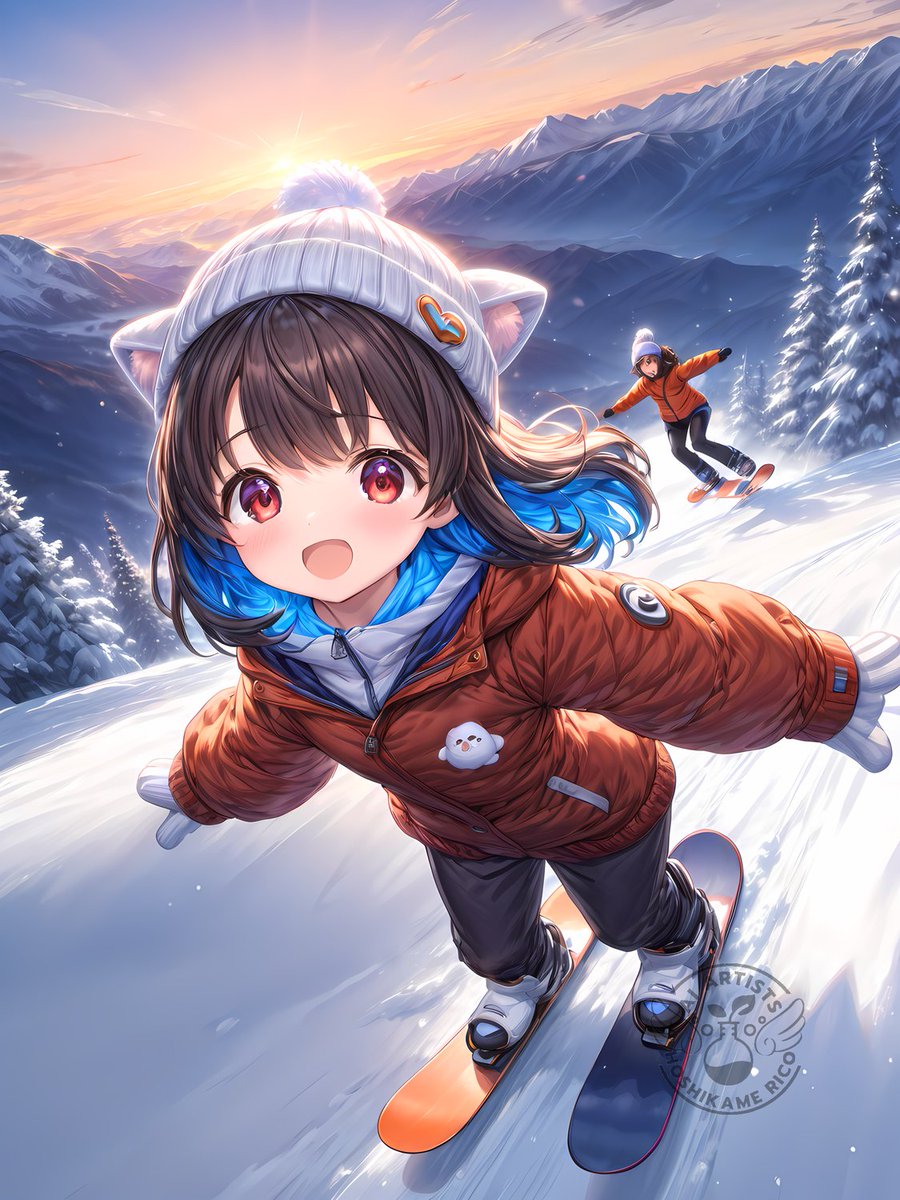 最後に思いっきり滑ってきたよ！⛷️ スカッとした気分を君におすそ分け！受け取って！✨
タップしてね！
#AIart 
#可愛いAIイラスト