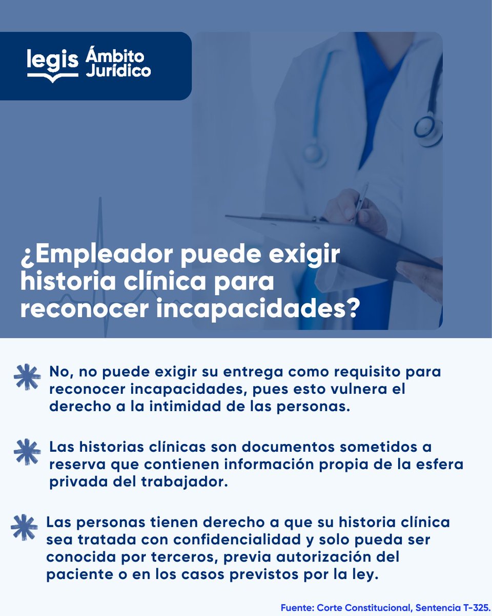 Con base en una reciente sentencia de tutela de la Corte Constitucional, conozca en esta #INFOGRAFÍA lo que dice la jurisprudencia en cuanto a la exigencia de la historia clínica para reconocer incapacidades.