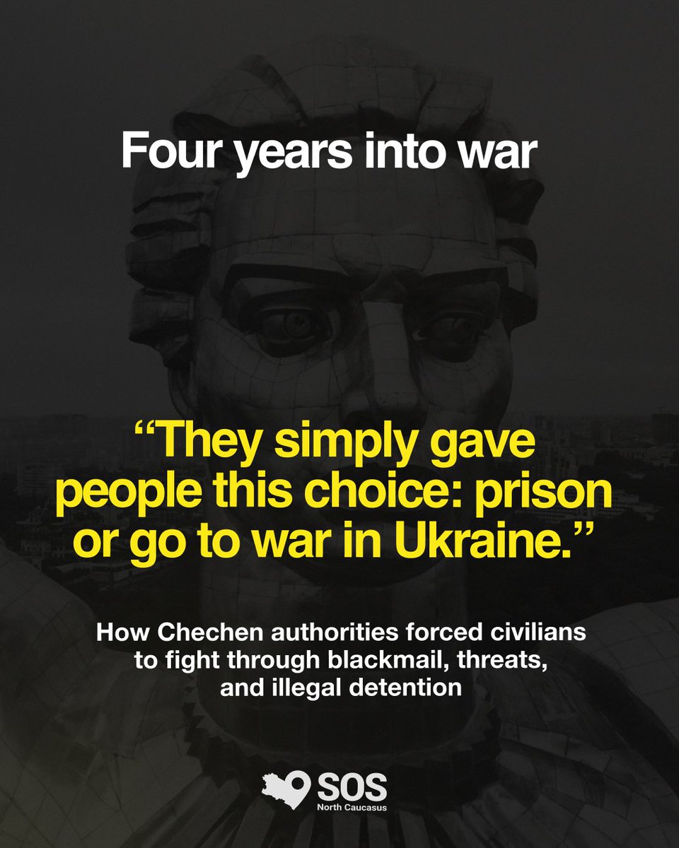 4 years since Russia invaded Ukraine under the pretext of "protecting citizens." In Chechnya, authoritiesforce people to war through illegal arrests, torture, and threats. Hundreds detained without documentation, sent to frontlines as "volunteers." More: ncsos.io/how-chechen-au…