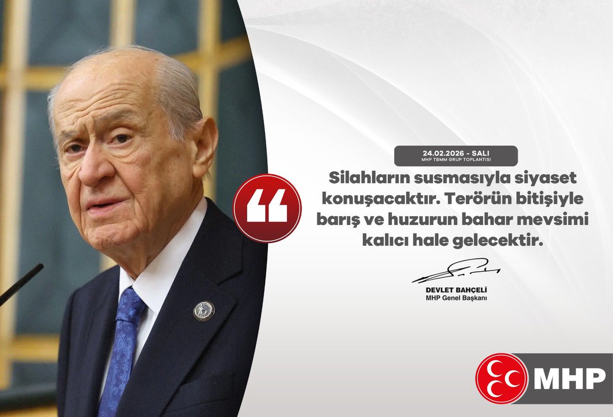 Silahların susmasıyla siyaset konuşacaktır. Terörün bitişiyle barış ve huzurun bahar mevsimi kalıcı hale gelecektir.

MHP Genel Başkanı
Devlet BAHÇELİ