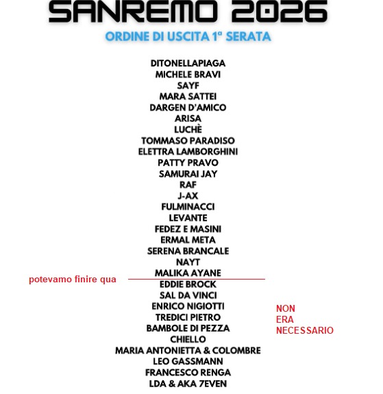 QUESTO ULTIMO BLOCCO DI DIECI CANTANTI PENSATO DAL DEMONIO
#Sanremo2026
