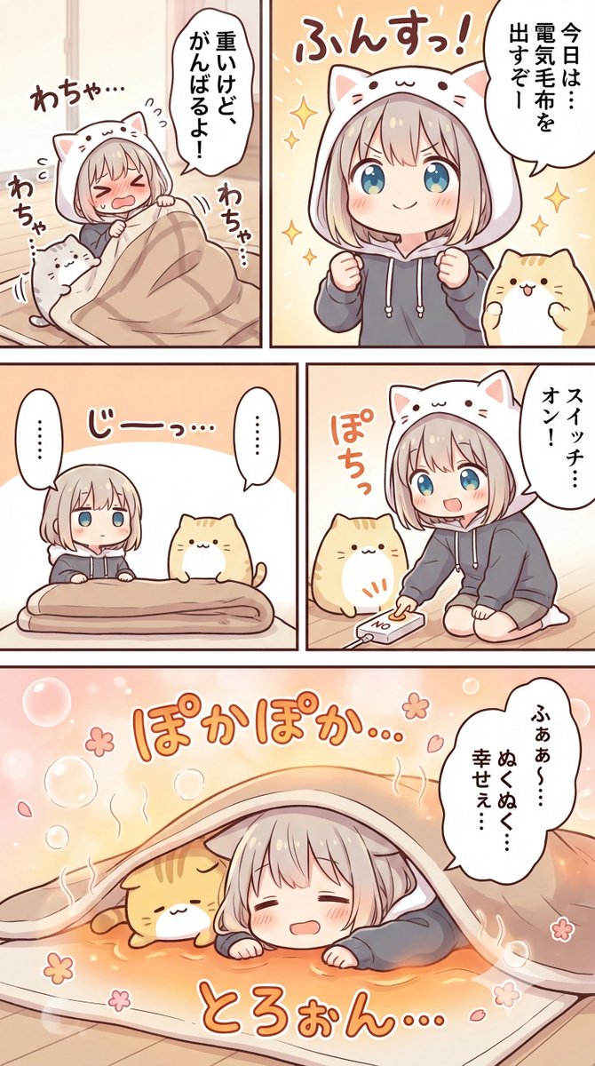 白猫ねこ子のゆるふわマンガ121📕📚 「電気毛布の不思議な魔力」