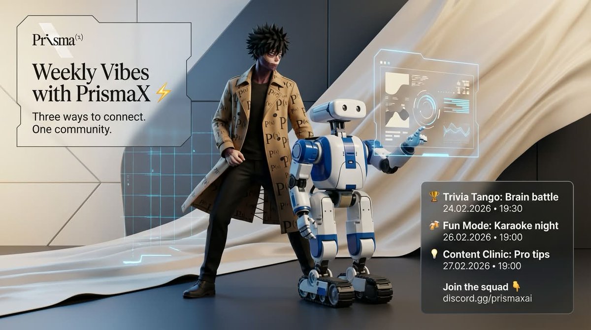 🟤 PrismaX Weekly Events 

Community Week at PrismaX starts now:

A community that plays together, grows together

This week <a href="/PrismaXai/">PrismaX</a> is running three events in their discord server 

Here's what's on deck:

🟤 Trivia Tango:

Test your PrismaX knowledge, winner takes bragging