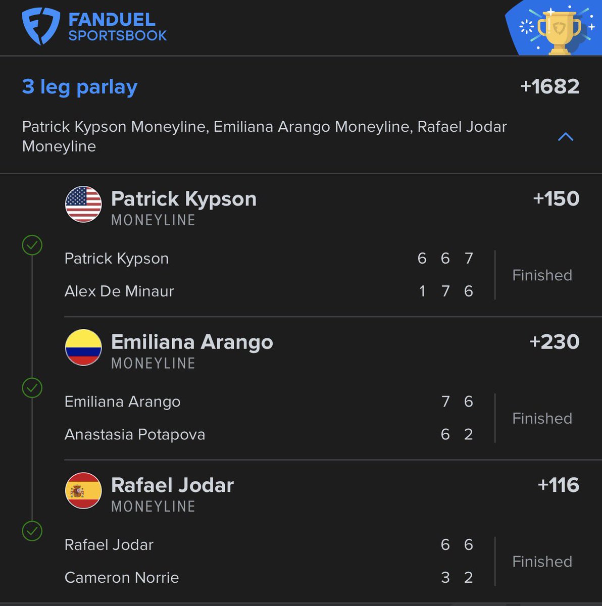 tadpolebe2021's tweet photo. Omg I woke up to all kinds of money. Not only did we cash the only 1st basket lotto I sent on free X. 
I also hit 👇 

🎾 dog 3 leg (+7978) ✅
🎾 (+2489) ✅
🎾 dog rerun live when Kypson won 1st set (+1682) ✅

What a great night for lottos. I don’t post 50+ either. https://t.co/VqJcsLZvPn