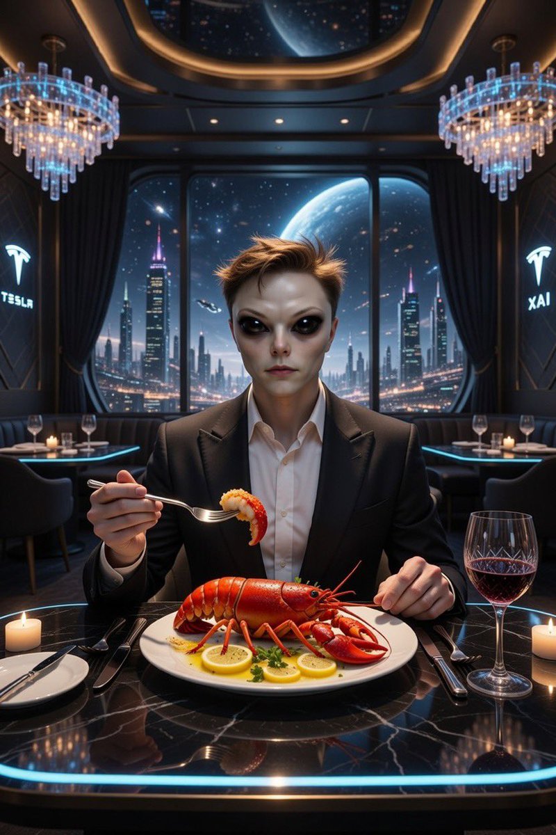 KrzysztofC23354's tweet photo. Even he is $Alienmusk , he like to eat some lobster sometimes. 

Whats your favourite alien food @elonmusk ?? 

@AutismCapital @cb_doge 

#AlienMusk #MuskIsAlien #TrumpAlienFiles #UFODisclosure #AlienDocuments #ThisWeek #StarshipToMars #xAI #Ailenmusk #WeAreNotAlone
#elonmusk
#alien
#runfromearth
