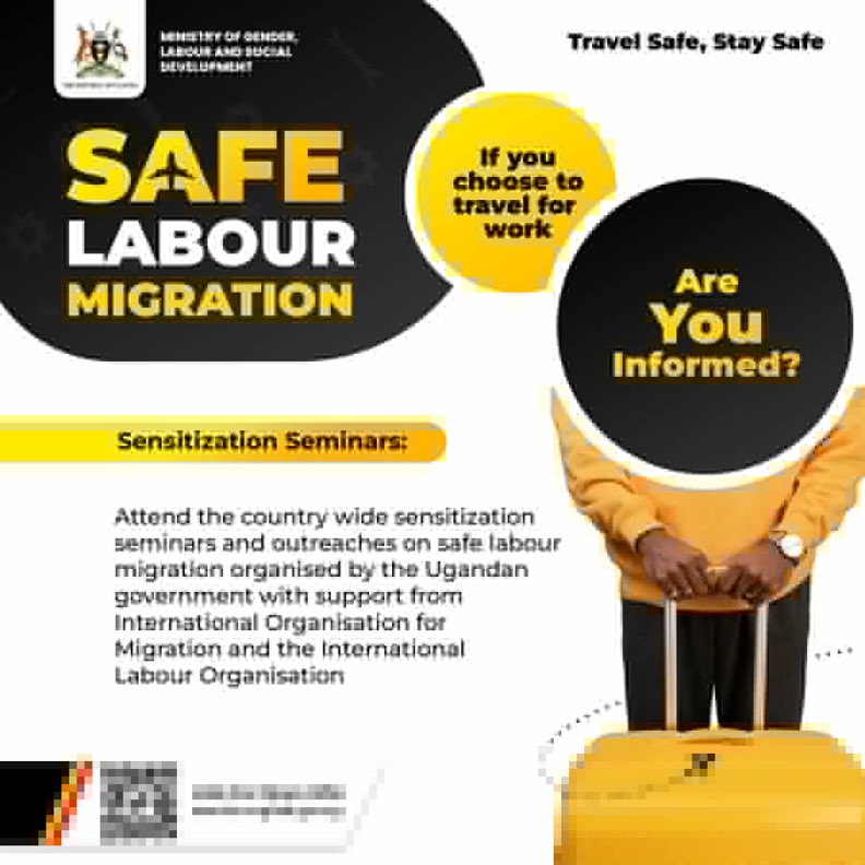 nasiimaroddy's tweet photo. Do you wish to travel for work?
Are you fully informed before making that decision?
Attend the nationwide sensitization seminars on safe labour migration organized by the @GovUganda and partners.
our journey should begin with the right information.
#SafeLabourMigration https://t.co/JC1BgRjNsV