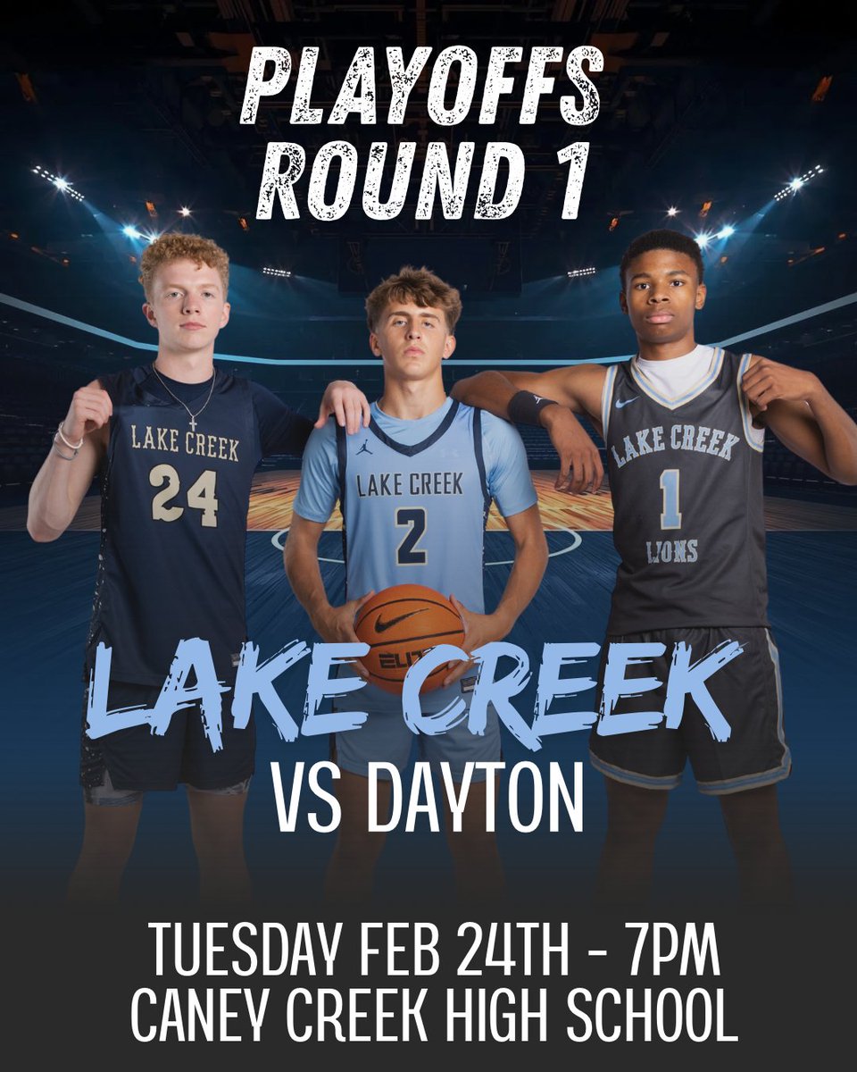 Thank you booster club for hosting our team dinner and to the Moms for getting us playoff snacks and treats. Game time! See you at Caney Creek High School tonight at 7pm! 
<a href="/LakeCreekHoops/">Lake Creek Lions Basketball</a>