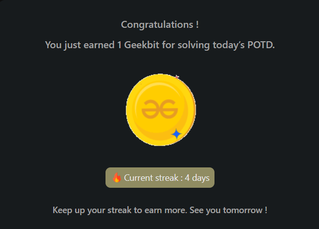 PawanRoy001's tweet photo. 60 Days POTD Challenge Powered By NPCI
Day 4 POTD
@geeksforgeeks
@NPCI_NPCI
#geekstreak60 #npci https://t.co/iSWuTfOe3t