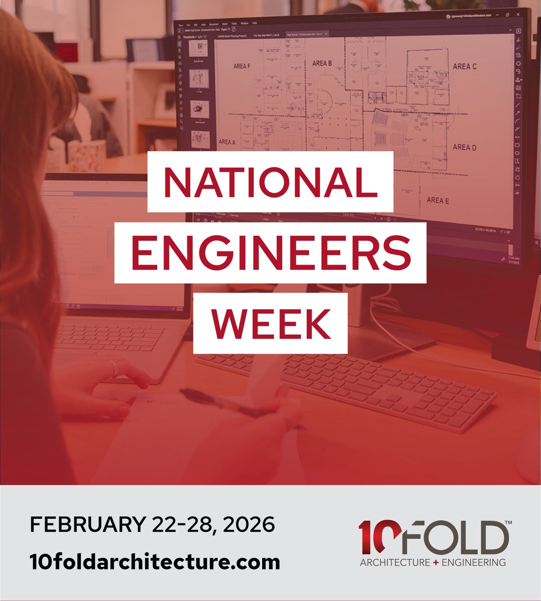 10FoldArch's tweet photo. It’s Engineering Week! 

At 10Fold, architecture and engineering work as one to create stronger solutions.

From early concepts to final construction, we design spaces that are resilient, functional, and built to serve for generations to come. 

#EngineersWeek https://t.co/7e4JTZz2kQ