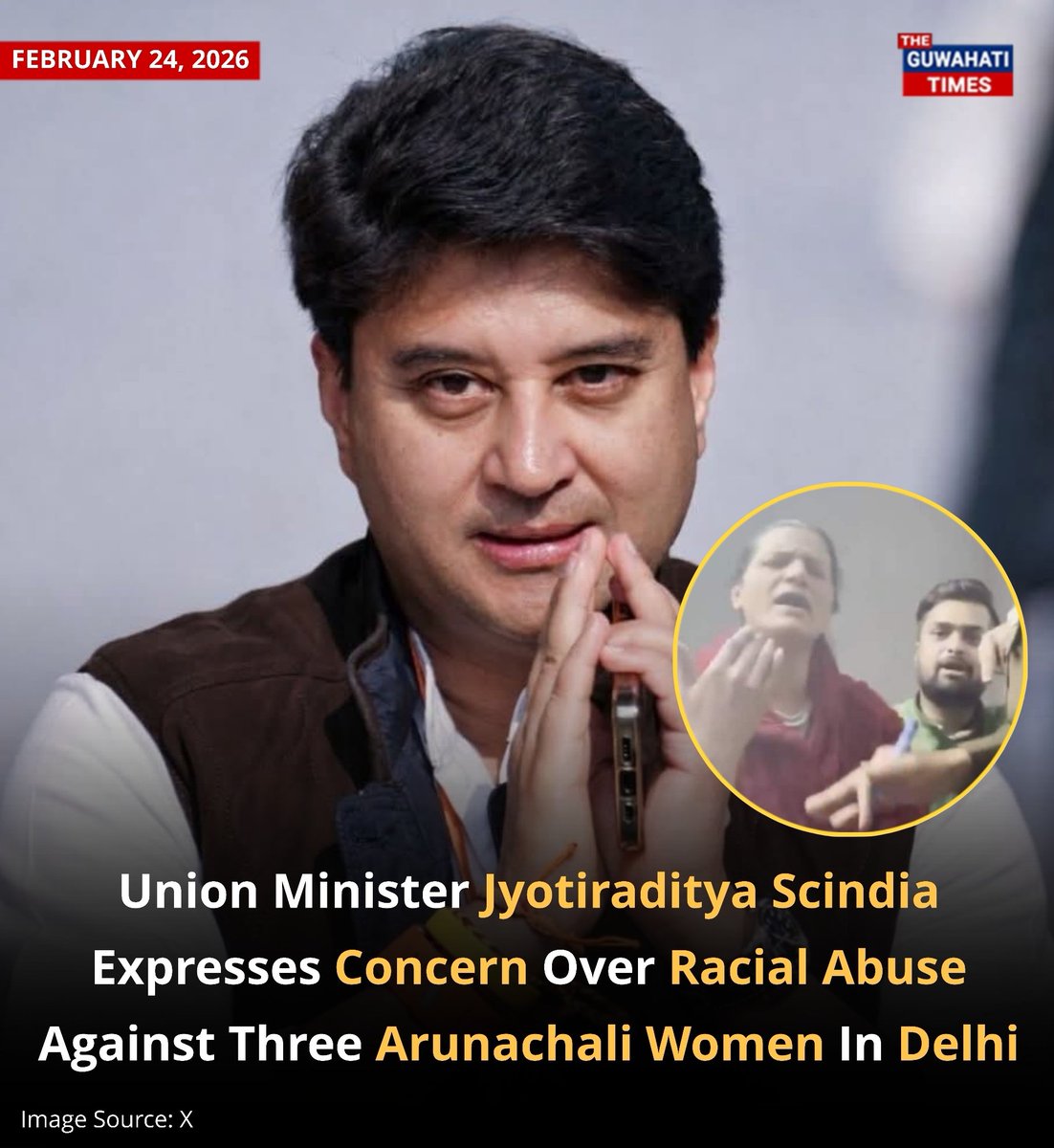 Union Minister for DoNER Jyotiraditya Scindia on Tuesday (February 24) expressed deep concern over the recent incident of racial harassment faced by three young women from Arunachal Pradesh in South Delhi.

Read more: facebook.com/share/p/1CYStj…