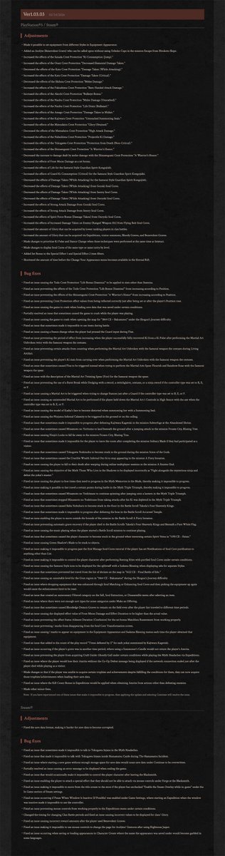 [Nioh 3 Ver1.03.03  Patch Released]

A patch (Ver1.03.03 ) to make adjustments and fix bugs has been released.

Refer to the attached image or visit the website for details.
teamninja-studio.com/nioh3/us/updat…

#Nioh3