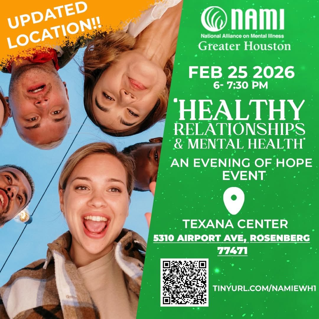 bonitagreen's tweet photo. Join NAMI Greater Houston for our second Evening of Hope event on Feb 25 from 6–7:30 PM at Texana Center in Richmond.

Scan the QR code or register here:
https://t.co/1E2nLIMhXb

#MentalHealthMatters
#HealthyRelationships
#EveningOfHope
#NAMIHouston
#CommunitySupport https://t.co/Xb7PJyJM4g