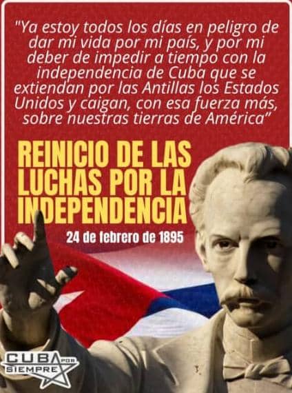 Un 24 de febrero de 1895, bajo la orden de José Martí, comenzaba  la #GuerraNecesaria. El “Grito de Baire” y otros alzamientos simultáneos  marcaron el inicio de la última gesta por la independencia de Cuba.  ✊🇨🇺 #HistoriaDeCuba #24DeFebrero