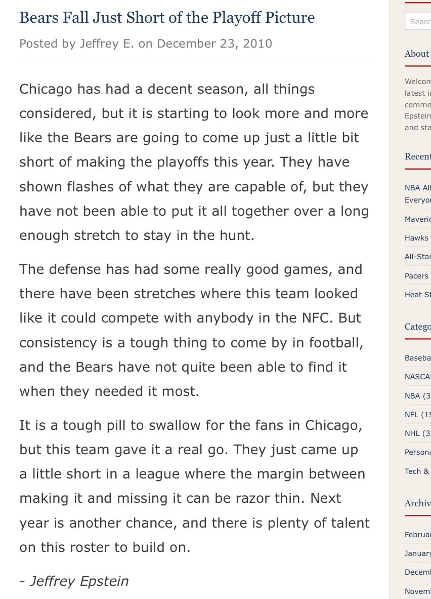 Jeffrey Epstein’s thoughts on the 2010 Bears