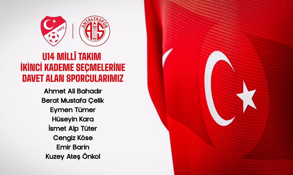 U14 Milli takıma seçilen 8 sporcumuzu, ailelerini ve antrenörlerimizi kutlar, sporcularımıza başarılar dilerim. 🙏<a href="/Antalyaspor/">Hesap.com Antalyaspor</a>