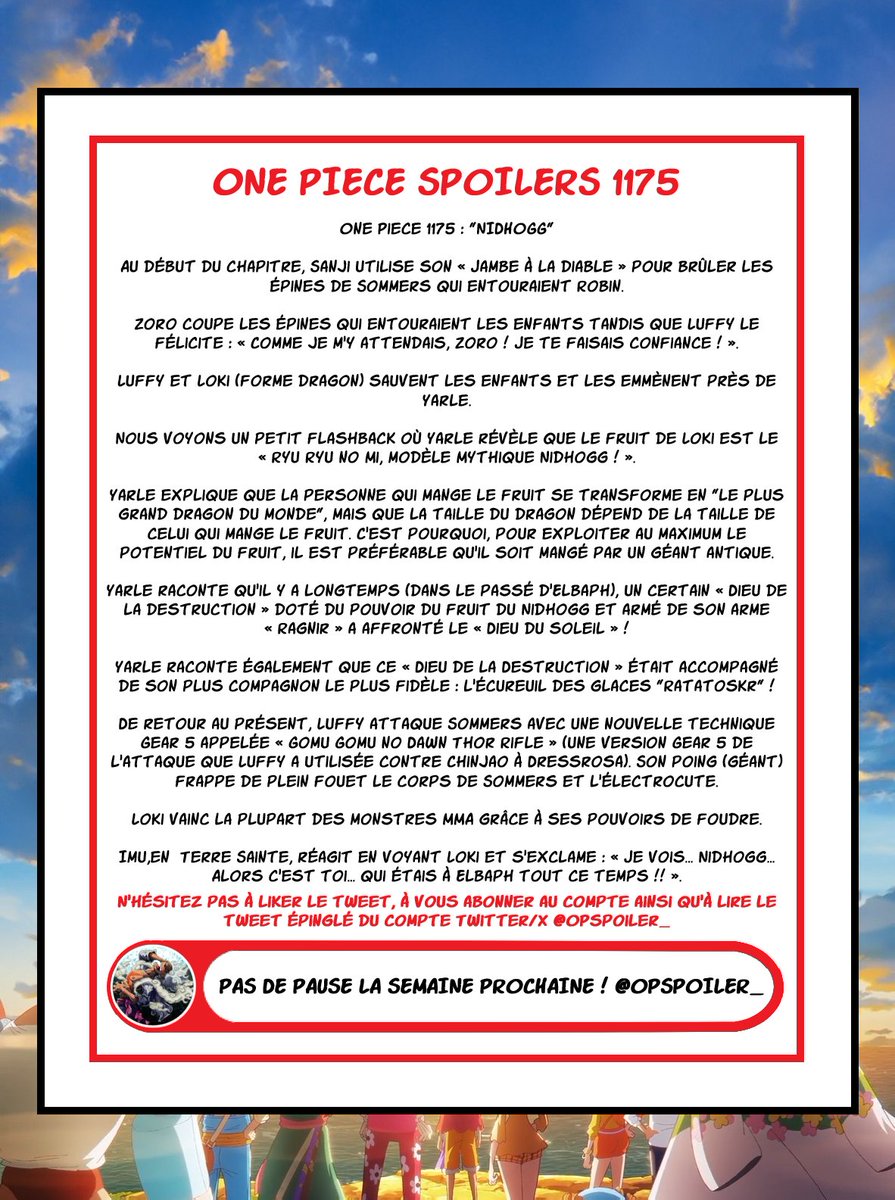 OPspoiler_'s tweet photo. #ONEPIECE1175

🚨 PREMIERS SPOILS 🚨 https://t.co/yMXmYDDLwG