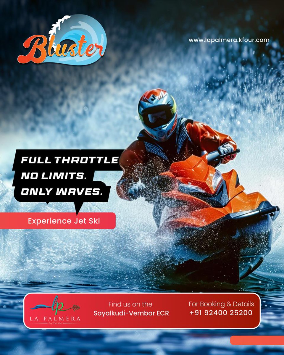 KFourHotel's tweet image. Full throttle. No limits. Only waves...

Feel the adrenaline rush with an unforgettable Jet Ski experience at La Palmera.
Speed, splash, and pure thrill await you on the waters of Sayalkudi–Vembar ECR.

Explore @ lapalmera.kfour.com/bluster

#LaPalmera #Bluster #WaterSports #JetSki