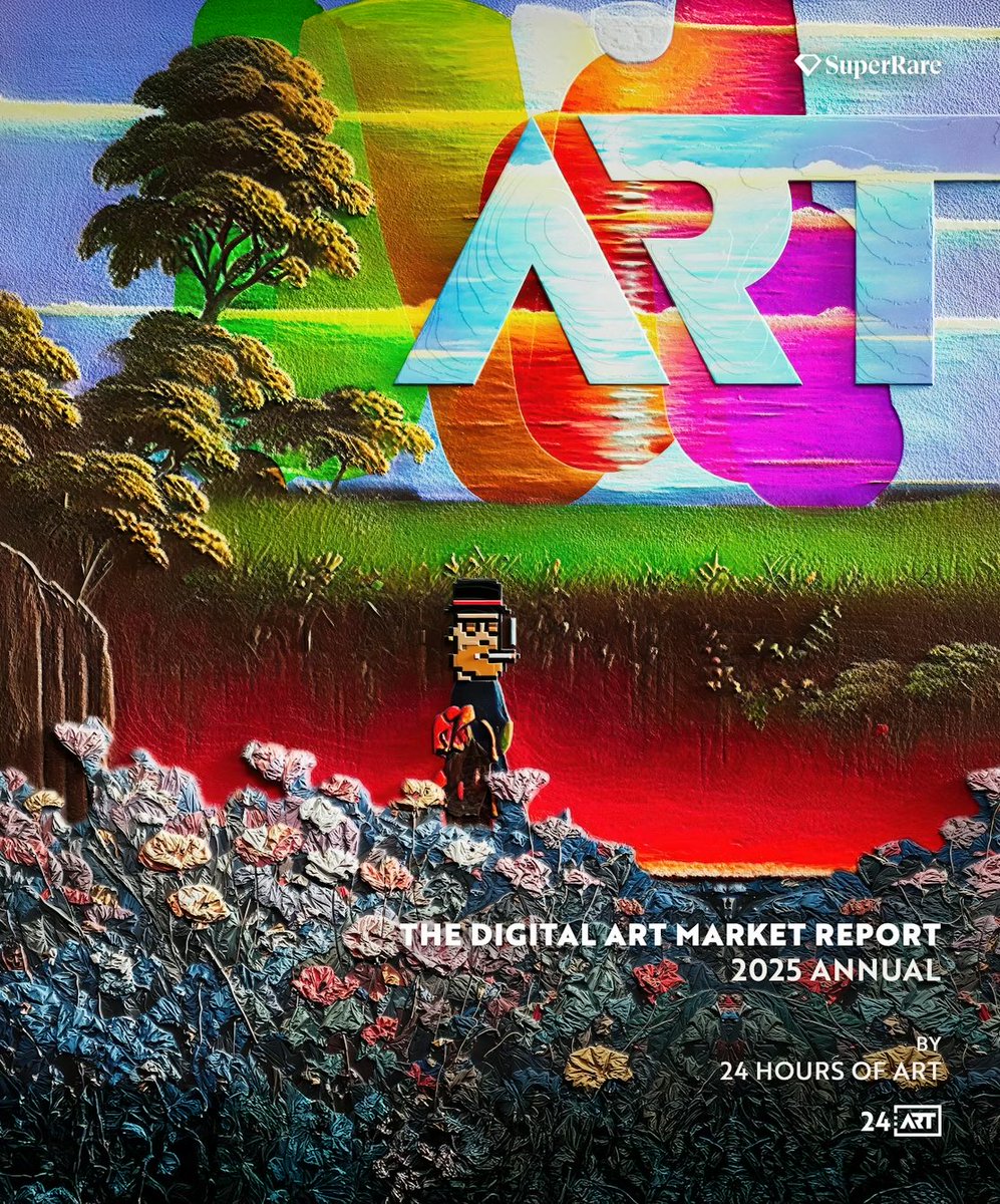 GM🌈

1/1 cover selected by <a href="/seedphrase/">seedphrase</a> for his limited edition 2025 Digital Art Market Annual Report by <a href="/RogerDickerman/">RD</a> &amp; <a href="/24_Hours_Art/">24 Hours of Art</a>. He’ll receive matching physical &amp; digital editions. 

ARTwork inspired by <a href="/bottoproject/">Botto</a> <a href="/ArtOnBlockchain/">Erick / Snowfro / 🦩 / LAO / #️⃣ / 🔴</a> <a href="/0009ine/">0009.eth</a> 

Get yours: