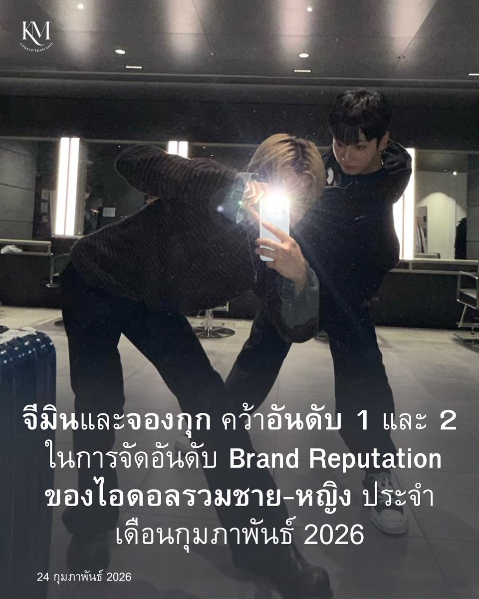 จีมินและจองกุก คว้าอันดับ 1 และ 2 ในการจัดอันดับ Brand Reputation ของไอดอลรวมชาย-หญิง ประจำเดือนกุมภาพันธ์ 2026 🥳🎉

#1 จีมิน #2 จองกุก

CONGRATULATIONS JIMIN 
CONGRATULATIONS JUNGKOOK 
#JIMIN #JUNGKOOK