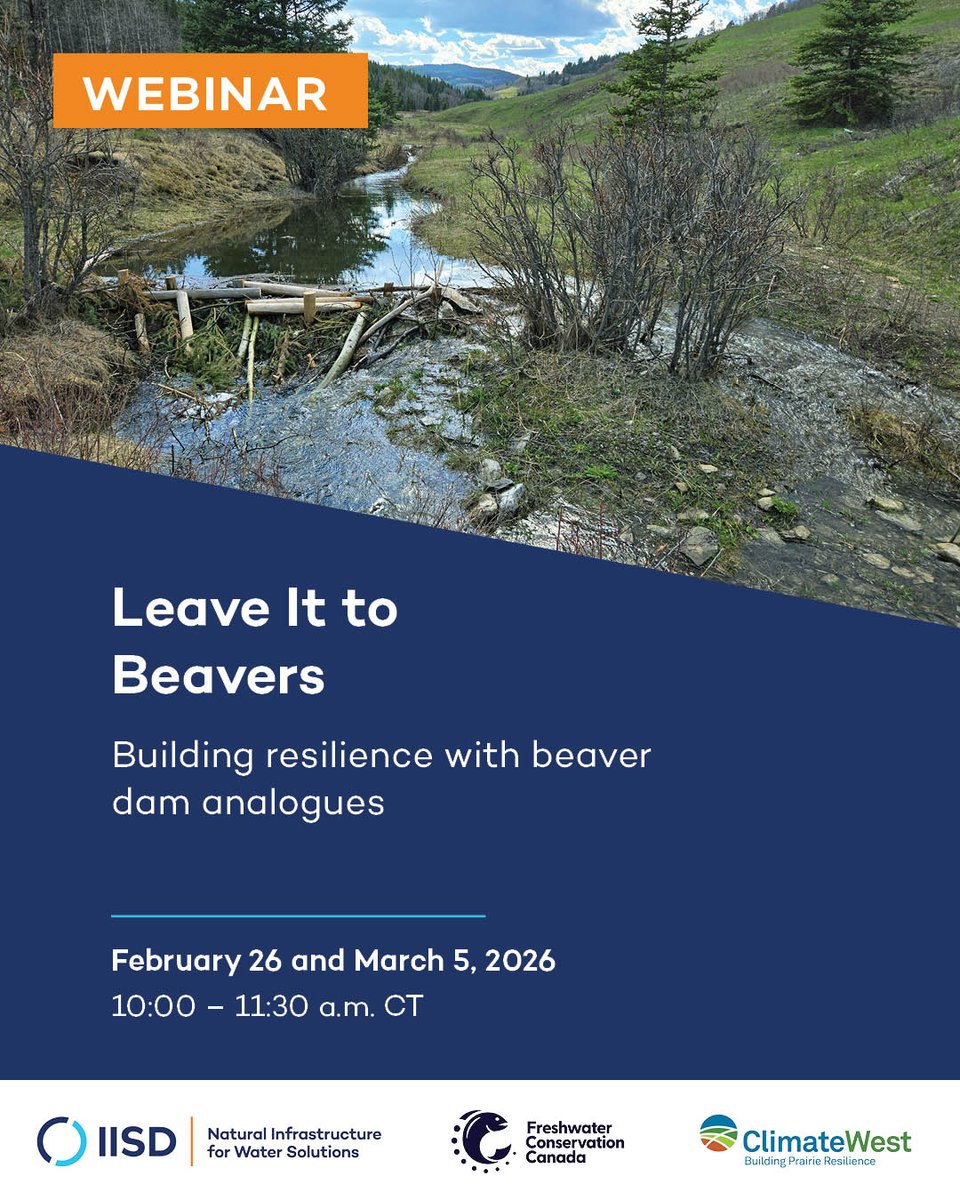 Floods. Drought. Biodiversity loss. Beaver dam analogues are gaining momentum as a climate-resilient solution in the Canadian Prairies.

Join our two-part webinar to see examples of successful implementation and for practical guidance to plan &amp; build: bit.ly/4qfq0GD